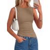 image:imagePRETTYGARDEN Asymmetrical Tank Tops for Women 2026 Summer Outfits Slim Fit Sleeveless Boat Neck Ruched Going Out TopKhaki