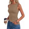 image:imagePRETTYGARDEN Asymmetrical Tank Tops for Women 2026 Summer Outfits Slim Fit Sleeveless Boat Neck Ruched Going Out TopKhaki