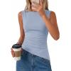 image:imagePRETTYGARDEN Asymmetrical Tank Tops for Women 2026 Summer Outfits Slim Fit Sleeveless Boat Neck Ruched Going Out TopLight Blue