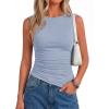 image:imagePRETTYGARDEN Asymmetrical Tank Tops for Women 2026 Summer Outfits Slim Fit Sleeveless Boat Neck Ruched Going Out TopLight Blue
