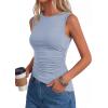 image:imagePRETTYGARDEN Asymmetrical Tank Tops for Women 2026 Summer Outfits Slim Fit Sleeveless Boat Neck Ruched Going Out TopLight Blue