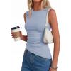 image:imagePRETTYGARDEN Asymmetrical Tank Tops for Women 2026 Summer Outfits Slim Fit Sleeveless Boat Neck Ruched Going Out TopLight Blue