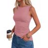 image:imagePRETTYGARDEN Asymmetrical Tank Tops for Women 2026 Summer Outfits Slim Fit Sleeveless Boat Neck Ruched Going Out TopPink