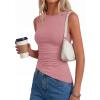 image:imagePRETTYGARDEN Asymmetrical Tank Tops for Women 2026 Summer Outfits Slim Fit Sleeveless Boat Neck Ruched Going Out TopPink