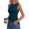 image:imagePRETTYGARDEN Asymmetrical Tank Tops for Women 2026 Summer Outfits Slim Fit Sleeveless Boat Neck Ruched Going Out TopTeal