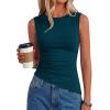 image:imagePRETTYGARDEN Asymmetrical Tank Tops for Women 2026 Summer Outfits Slim Fit Sleeveless Boat Neck Ruched Going Out TopTeal