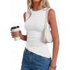image:imagePRETTYGARDEN Asymmetrical Tank Tops for Women 2026 Summer Outfits Slim Fit Sleeveless Boat Neck Ruched Going Out TopWhite