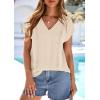 image:imagePRETTYGARDEN Blouses for Women Dressy Casual Spring 2026 Cap Sleeve V Neck Lace Trim Boho Tops Work Shirts Summer ClothesBeige