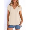 image:imagePRETTYGARDEN Blouses for Women Dressy Casual Spring 2026 Cap Sleeve V Neck Lace Trim Boho Tops Work Shirts Summer ClothesBeige