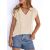 image:imagePRETTYGARDEN Blouses for Women Dressy Casual Spring 2026 Cap Sleeve V Neck Lace Trim Boho Tops Work Shirts Summer ClothesBeige