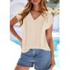 image:imagePRETTYGARDEN Blouses for Women Dressy Casual Spring 2026 Cap Sleeve V Neck Lace Trim Boho Tops Work Shirts Summer ClothesBeige
