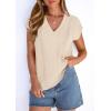 image:imagePRETTYGARDEN Blouses for Women Dressy Casual Spring 2026 Cap Sleeve V Neck Lace Trim Boho Tops Work Shirts Summer ClothesBeige