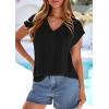 image:imagePRETTYGARDEN Blouses for Women Dressy Casual Spring 2026 Cap Sleeve V Neck Lace Trim Boho Tops Work Shirts Summer ClothesBlack