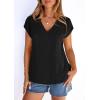 image:imagePRETTYGARDEN Blouses for Women Dressy Casual Spring 2026 Cap Sleeve V Neck Lace Trim Boho Tops Work Shirts Summer ClothesBlack