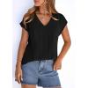 image:imagePRETTYGARDEN Blouses for Women Dressy Casual Spring 2026 Cap Sleeve V Neck Lace Trim Boho Tops Work Shirts Summer ClothesBlack