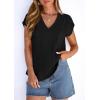 image:imagePRETTYGARDEN Blouses for Women Dressy Casual Spring 2026 Cap Sleeve V Neck Lace Trim Boho Tops Work Shirts Summer ClothesBlack
