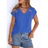 image:imagePRETTYGARDEN Blouses for Women Dressy Casual Spring 2026 Cap Sleeve V Neck Lace Trim Boho Tops Work Shirts Summer ClothesBlue