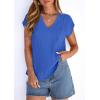 image:imagePRETTYGARDEN Blouses for Women Dressy Casual Spring 2026 Cap Sleeve V Neck Lace Trim Boho Tops Work Shirts Summer ClothesBlue
