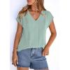 image:imagePRETTYGARDEN Blouses for Women Dressy Casual Spring 2026 Cap Sleeve V Neck Lace Trim Boho Tops Work Shirts Summer ClothesLight Green