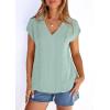 image:imagePRETTYGARDEN Blouses for Women Dressy Casual Spring 2026 Cap Sleeve V Neck Lace Trim Boho Tops Work Shirts Summer ClothesLight Green