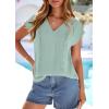 image:imagePRETTYGARDEN Blouses for Women Dressy Casual Spring 2026 Cap Sleeve V Neck Lace Trim Boho Tops Work Shirts Summer ClothesLight Green