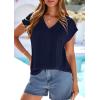 image:imagePRETTYGARDEN Blouses for Women Dressy Casual Spring 2026 Cap Sleeve V Neck Lace Trim Boho Tops Work Shirts Summer ClothesNavy Blue