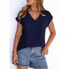 image:imagePRETTYGARDEN Blouses for Women Dressy Casual Spring 2026 Cap Sleeve V Neck Lace Trim Boho Tops Work Shirts Summer ClothesNavy Blue
