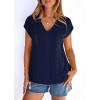 image:imagePRETTYGARDEN Blouses for Women Dressy Casual Spring 2026 Cap Sleeve V Neck Lace Trim Boho Tops Work Shirts Summer ClothesNavy Blue