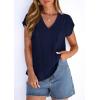 image:imagePRETTYGARDEN Blouses for Women Dressy Casual Spring 2026 Cap Sleeve V Neck Lace Trim Boho Tops Work Shirts Summer ClothesNavy Blue