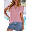 image:imagePRETTYGARDEN Blouses for Women Dressy Casual Spring 2026 Cap Sleeve V Neck Lace Trim Boho Tops Work Shirts Summer ClothesPink
