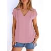 image:imagePRETTYGARDEN Blouses for Women Dressy Casual Spring 2026 Cap Sleeve V Neck Lace Trim Boho Tops Work Shirts Summer ClothesPink