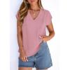 image:imagePRETTYGARDEN Blouses for Women Dressy Casual Spring 2026 Cap Sleeve V Neck Lace Trim Boho Tops Work Shirts Summer ClothesPink