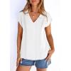image:imagePRETTYGARDEN Blouses for Women Dressy Casual Spring 2026 Cap Sleeve V Neck Lace Trim Boho Tops Work Shirts Summer ClothesWhite