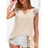 image:imagePRETTYGARDEN Blouses for Women Dressy Casual Summer Going Out Tops 2026 Spring Business Work V Neck Ruffle Cap Sleeve ShirtsBeige