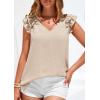 image:imagePRETTYGARDEN Blouses for Women Dressy Casual Summer Going Out Tops 2026 Spring Business Work V Neck Ruffle Cap Sleeve ShirtsBeige