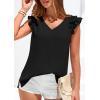 image:imagePRETTYGARDEN Blouses for Women Dressy Casual Summer Going Out Tops 2026 Spring Business Work V Neck Ruffle Cap Sleeve ShirtsBlack