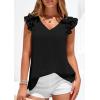 image:imagePRETTYGARDEN Blouses for Women Dressy Casual Summer Going Out Tops 2026 Spring Business Work V Neck Ruffle Cap Sleeve ShirtsBlack