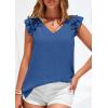 image:imagePRETTYGARDEN Blouses for Women Dressy Casual Summer Going Out Tops 2026 Spring Business Work V Neck Ruffle Cap Sleeve ShirtsBlue
