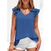 image:imagePRETTYGARDEN Blouses for Women Dressy Casual Summer Going Out Tops 2026 Spring Business Work V Neck Ruffle Cap Sleeve ShirtsBlue