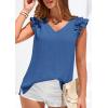 image:imagePRETTYGARDEN Blouses for Women Dressy Casual Summer Going Out Tops 2026 Spring Business Work V Neck Ruffle Cap Sleeve ShirtsBlue