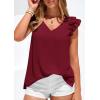 image:imagePRETTYGARDEN Blouses for Women Dressy Casual Summer Going Out Tops 2026 Spring Business Work V Neck Ruffle Cap Sleeve ShirtsBurgundy