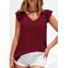image:imagePRETTYGARDEN Blouses for Women Dressy Casual Summer Going Out Tops 2026 Spring Business Work V Neck Ruffle Cap Sleeve ShirtsBurgundy