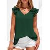 image:imagePRETTYGARDEN Blouses for Women Dressy Casual Summer Going Out Tops 2026 Spring Business Work V Neck Ruffle Cap Sleeve ShirtsDark Green