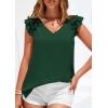 image:imagePRETTYGARDEN Blouses for Women Dressy Casual Summer Going Out Tops 2026 Spring Business Work V Neck Ruffle Cap Sleeve ShirtsDark Green