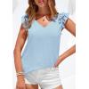 image:imagePRETTYGARDEN Blouses for Women Dressy Casual Summer Going Out Tops 2026 Spring Business Work V Neck Ruffle Cap Sleeve ShirtsLight Blue