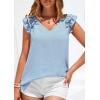 image:imagePRETTYGARDEN Blouses for Women Dressy Casual Summer Going Out Tops 2026 Spring Business Work V Neck Ruffle Cap Sleeve ShirtsLight Blue