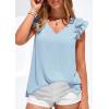 image:imagePRETTYGARDEN Blouses for Women Dressy Casual Summer Going Out Tops 2026 Spring Business Work V Neck Ruffle Cap Sleeve ShirtsLight Blue