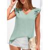 image:imagePRETTYGARDEN Blouses for Women Dressy Casual Summer Going Out Tops 2026 Spring Business Work V Neck Ruffle Cap Sleeve ShirtsLight Green