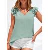 image:imagePRETTYGARDEN Blouses for Women Dressy Casual Summer Going Out Tops 2026 Spring Business Work V Neck Ruffle Cap Sleeve ShirtsLight Green