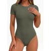 image:imagePRETTYGARDEN Body Suits for Womens Summer Tops 2026 Casual Short Sleeve Ribbed Fitted Basic Tee Shirts Spring Fashion ClothesArmy Green